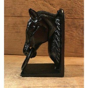 One (1) Black Cast Iron Horse Head Bookends 8" tall One (1) 0170-04647 B